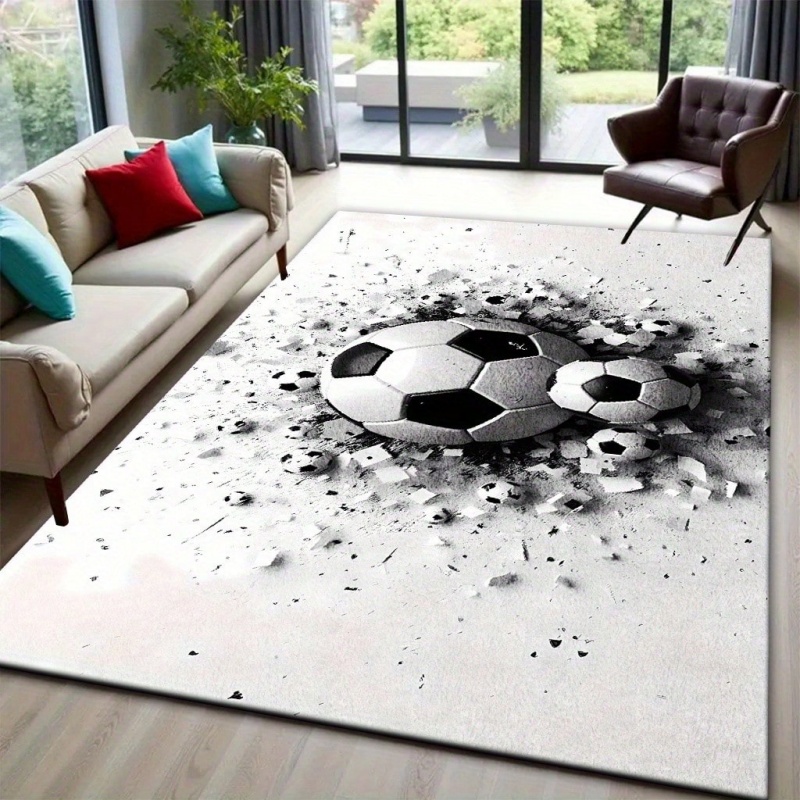 Commercial Printing & Packaging Pvt Ltd Photos - Grote vloerkleed met voetbalprint, zwart-wit, antislip,